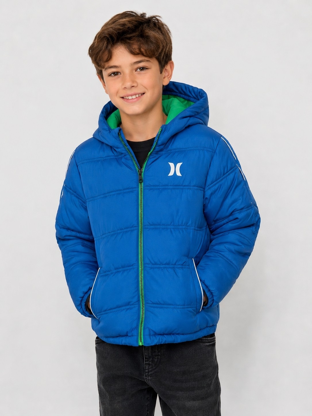 Hurley Blue Puffer Jacket with Green Lining - Kids